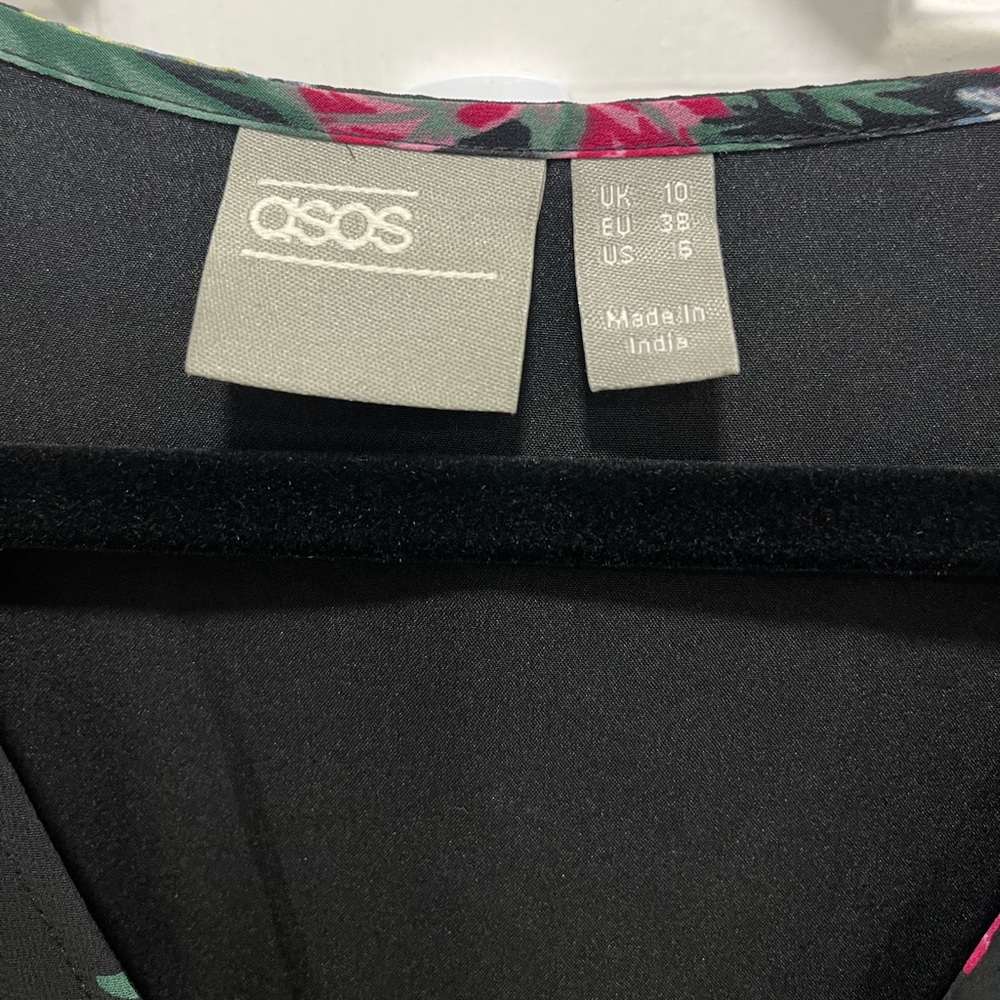 ASOS Black Floral Maxi Dress with Pink and Green Accents - Picture 4 of 9